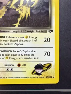 Rocket's Zapdos HOLO RARE 15/132 Gym Challenge VINTAGE Pokemon 2000 Big SWIRL!! - Image 4