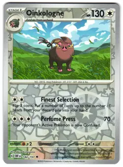 Oinkologne 184/197 Reverse Holo SV03: Obsidian Flames Pokemon TCG - Image 1