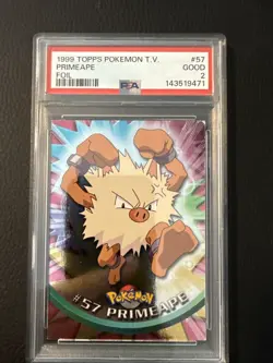 1999 Topps Pokemon Blue Logo: Primeape Foil #57 - PSA 2 GOOD LOW POP - Image 1