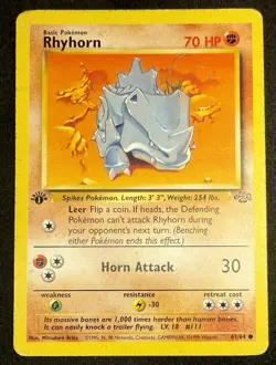 Rhyhorn 61/64 Common 1st Edition Jungle Vintage 1999 Pokemon TCG MP - Image 1