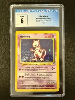 Mewtwo Pokemon (2000) Base Set 2 10/130 Holo Rare CGC 6 Graded TCG - Image 1