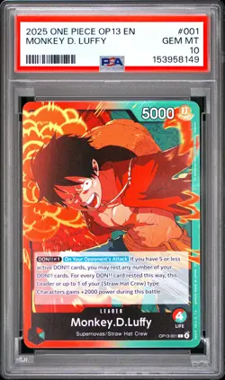 2025 ONE PIECE OP13-CARRYING ON HIS WILL #001 MONKEY D. LUFFY PSA 10 - Image 1