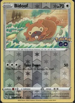Bidoof Reverse Holo Common Pokemon GO 059/078 NM - Image 1