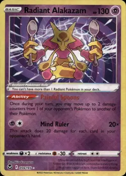 Radiant Alakazam 059/195 Radiant Rare Silver Tempest Pokemon Near Mint - Image 1