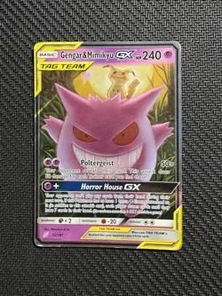 Pokemon TCG Gengar & Mimikyu GX Holo Ultra Rare Card 53/181 MP - Image 1