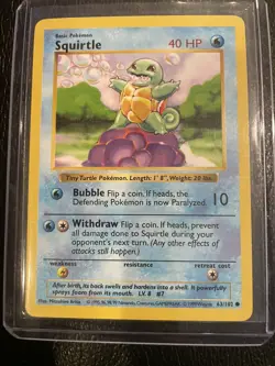 Pokemon Squirtle Shadowless Base Set 63/102 LP 1999 Rare 🔥 NM Mint Investment - Image 1