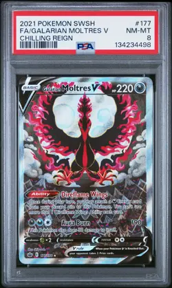 2021 POKEMON SWORD & SHIELD CHILLING REIGN FULL ART/GALARIAN MOLTRES V PSA 8 - Image 1