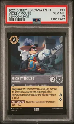 2023 DISNEY LORCANA EN P1-PROMO GEN CON 2023 #11 MICKEY MOUSE - MUSKETEER PSA 10 - Image 1