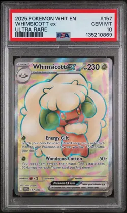 2025 POKEMON WHT EN-WHITE FLARE ULTRA RARE #157 WHIMSICOTT EX PSA 10 - Image 1