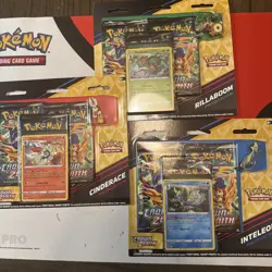 Crown Zenith 3 Pack Blister Pokemon Pin Collection Set Rillaboom Cinderace - Image 1