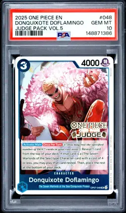 2025 ONE PIECE JUDGE PACK VOLUME 5 048 DONQUIXOTE DOFLAMINGO PSA 10 GEM MINT - Image 1