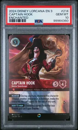 DISNEY LORCANA EN 3-INTO THE INKLANDS CAPTAIN HOOK - MASTER SWORDSMAN PSA 10 - Image 1