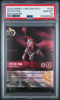 2024 DISNEY LORCANA EN 3-INTO THE INKLANDS #215 PETER PAN - PIRATE'S BANE PSA 10 - Image 1