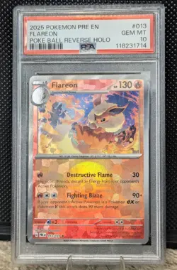 Flareon PSA 10 GEM MT Pokeball Reverse Holo 2025 Pokemon Prismatic Evolution #13 - Image 1