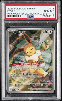 2025 POKEMON PRISMATIC EVOLUTIONS POKEMON CENTER ETB PROMO SVP #173 EEVEE PSA 10 - Image 1