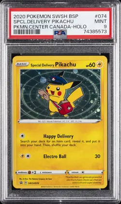 2020 POKEMON SWSH BLACK STAR PROMO #074 SPECIAL DELIVERY PIKACHU-HOLO PSA 9 - Image 1
