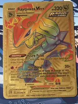 Rayquaza VMAX Rainbow Secret Rare Holo Card 217/203 Evolving Skies Fan Made Gold - Image 1