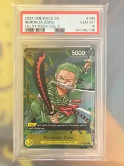 ONE PIECE EVENT PACK VOL.3 #042 RORONOA ZORO PSA 10 P-042 English - Image 1