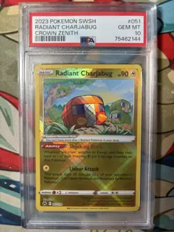 PSA 10 GEM MINT Radiant Charjabug 051/159 Crown Zenith HOLO Rare Pokemon Card - Image 1