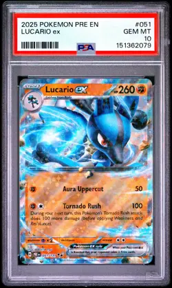 2025 POKEMON PRE EN-PRISMATIC EVOLUTIONS #051 LUCARIO EX PSA 10 - Image 1