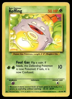 Koffing 51/102 Pokemon Card Base Set Common 50 HP Lightly Played N47 - Image 1