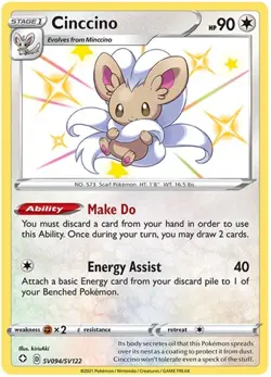 Heavily Played, English Pokemon Holo Cinccino - SV094/SV122 - Shiny Holo Rare SW - Image 1