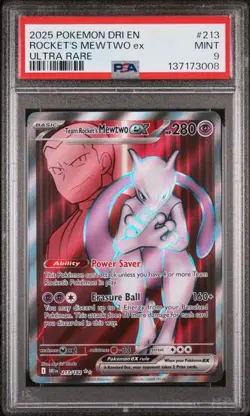 2025 POKEMON DRI EN-DESTINED RIVALS ULTRA RARE TEAM ROCKET'S MEWTWO EX PSA 9 - Image 1