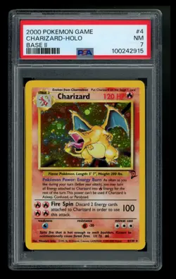 PSA 7 Charizard 4/130 Base Set 2 2000 Holo Rare SWIRL WOTC Pokemon Card TCG - Image 1