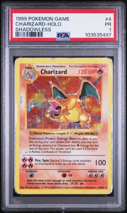1999 Charizard Base Set Holo Shadowless - PSA 1 Pokemon Card - Image 1