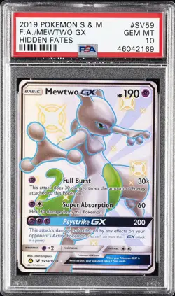 2019 POKEMON SUN & MOON HIDDEN FATES #SV59 FULL ART/MEWTWO GX PSA 10 - Image 1