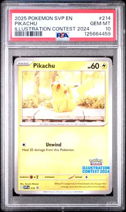 2025 POKEMON PIKACHU SVP EN-SV 214 PROMO ILLUSTRATION CONTEST 2024 PSA 10 - Image 1