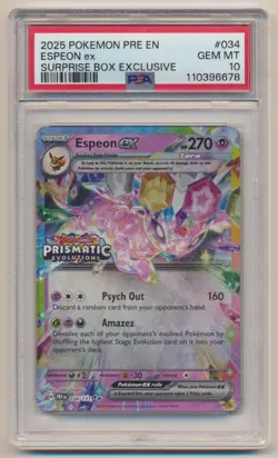 PSA 10 Pokemon Prismatic Evolutions Surprise Box Espeon EX 034/131 GEM MINT! - Image 1
