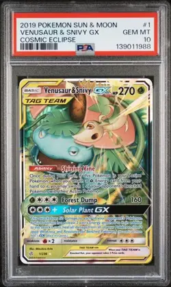 PSA 10 VENUSAUR & SNIVY GX 1 COSMIC ECLIPSE SUN & MOON POKEMON GEM MINT - Image 1