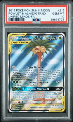 POKEMON SUN & MOON UNIFIED MINDS FULL ART/ROWLET & ALOLAN EXEGGUTOR GX PSA 10 - Image 1