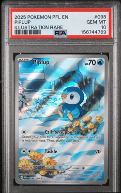 Pokemon 2025 Piplup 098/094 Full Art IR Phantasmal Flames GEM MINT PSA 10 - Image 1