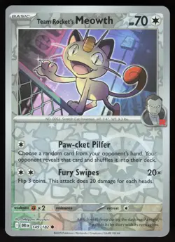 Team Rocket's Meowth 149/182 Common Destined Rivals Pokemon Reverse Holo NM - Image 1