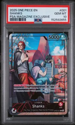 2025 ONE PIECE PROMOS PSA MAGAZINE EXCLUSIVE #001 SHANKS PSA 10 - Image 1