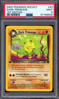 PSA 9 Pokemon 2000 1st Edition Team Rocket Dark Primeape #43 - Image 1