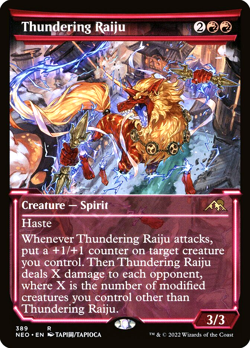 MTG Thundering Raiju 389 Rare Foil Showcase Kamigawa Neon Dynasty - Image 1