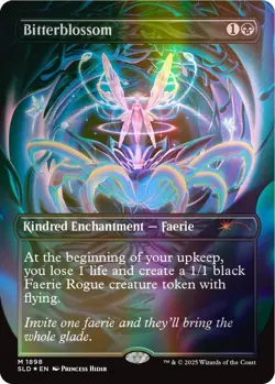 MTG Bitterblossom 1898 Mythic Double Rainbow Foil Borderless Secret Lair Drop - Image 1
