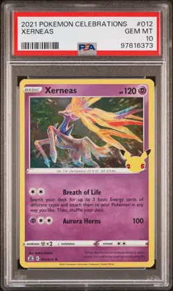 PSA 10 XERNEAS Pokemon Celebrations Card #012 Holo Rare 25th Anniversary - Image 1