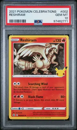 PSA 10 RESHIRAM Pokemon Celebrations Card #002 Holo Rare 25th Anniversary - Image 1