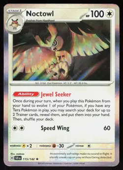 Noctowl 115/142 Rare Stellar Crown Pokemon Holo Near Mint - Image 1