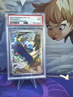 PSA 9 MINT Oshawott 105/086 EN SV White Flare Illustration Rare Full Art Pokemon - Image 1