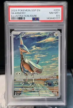 Pokemon Skarmory Illustration Rare Holo PSA 8 Sv08: Surging Sparks 209/191 - Image 1