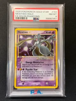 2006 POKEMON EX HOLON PHANTOMS GOLD STAR #103 MEWTWO-HOLO PSA 8 - Image 1