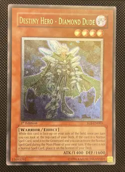 1996 Yu-Gi-Oh TCG Destiny Hero Diamond Dude 1st Edition Ultimate Rare EOJ-IT003 - Image 4
