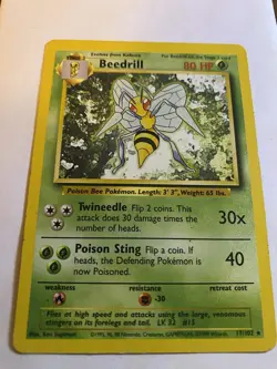 Pokemon Tcg Beedrill 17/102 Base Set Unlimited Non Holo HP - Image 1