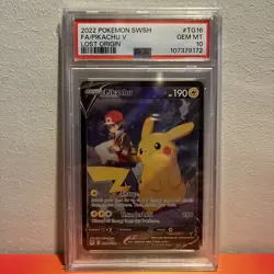 2022 POKEMON SWORD & SHIELD LOST ORIGIN #TG16 FULL ART/PIKACHU V PSA 10 - Image 1