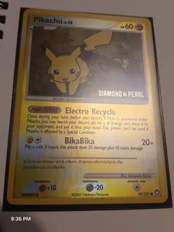 Pikachu Pokemon TCG Mysterious Treasures Reverse Holo Common 94/123 60 HP 2007 - Image 1